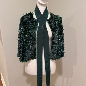 P.A.R.O.S.H. Jacket Size M Green Sequined Hand Embroidered Tie Neck NWT